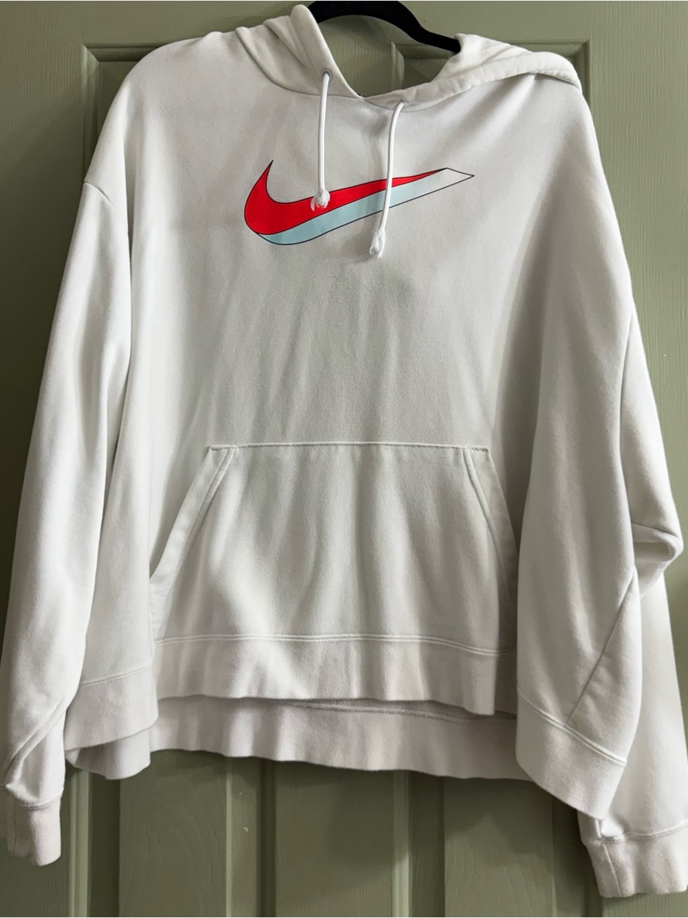 Nike Oversized XXL White Hoodie with Red and Light Blue Swoosh